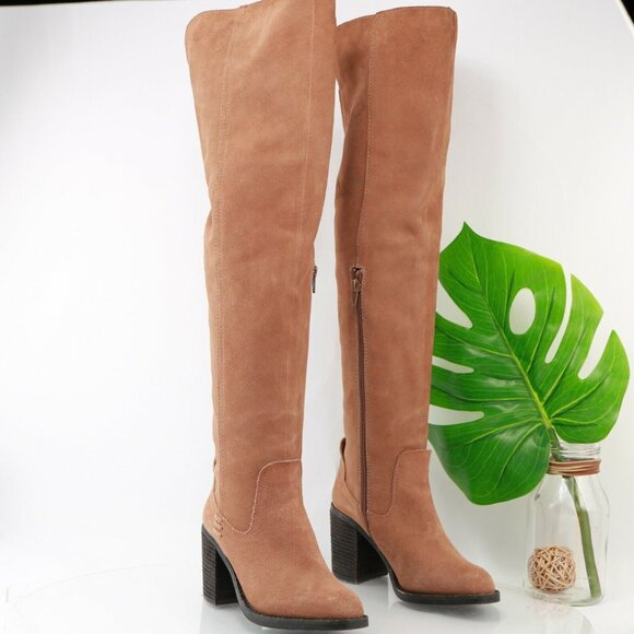 Jeffrey Campbell Womens Ryding Boot Size 6 OTK TAn Cognac Suede Block Heel Comfy - Picture 2 of 12